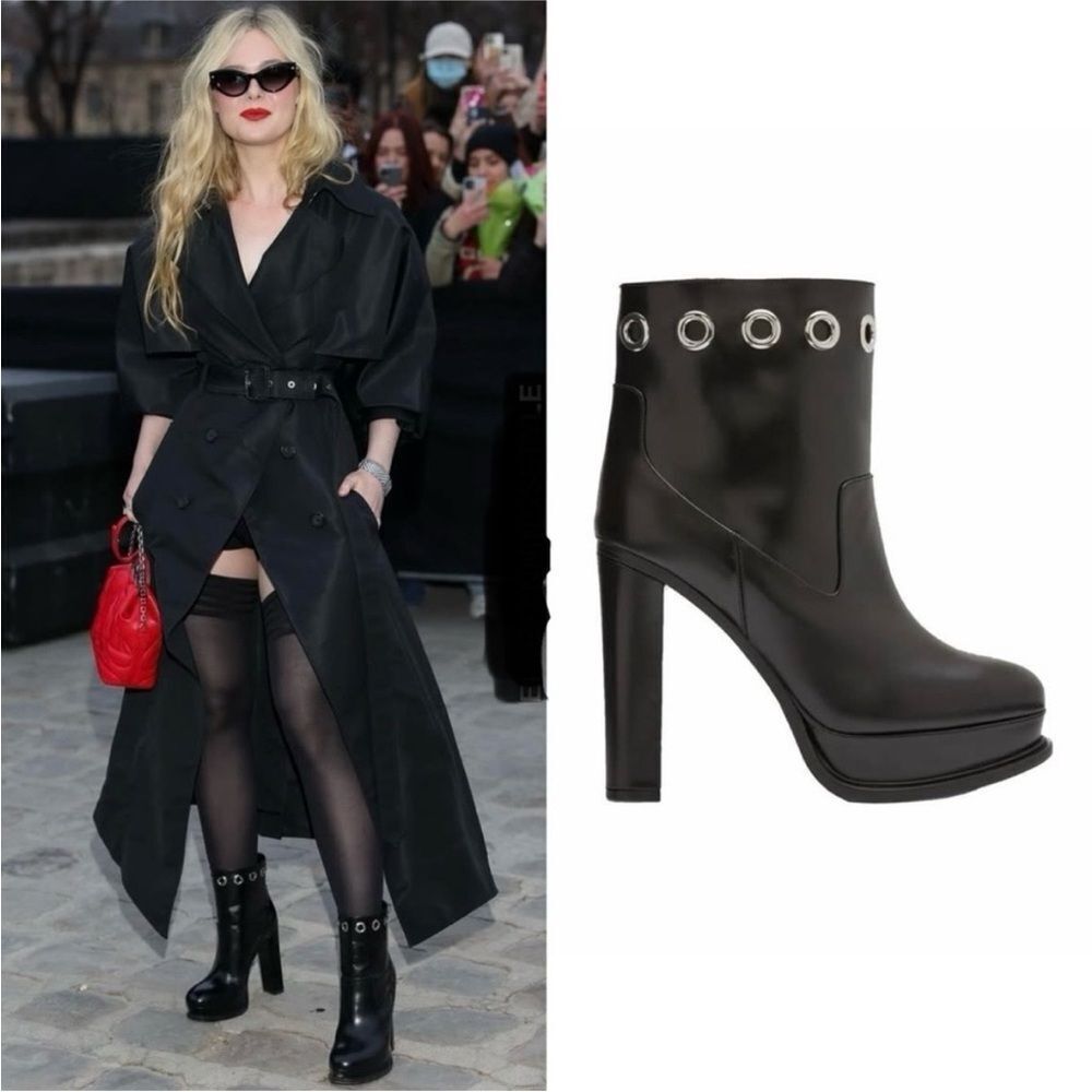 Alexander McQueen Eyelet Black Leather Platform Ankle Boots & Dust Bag $1590